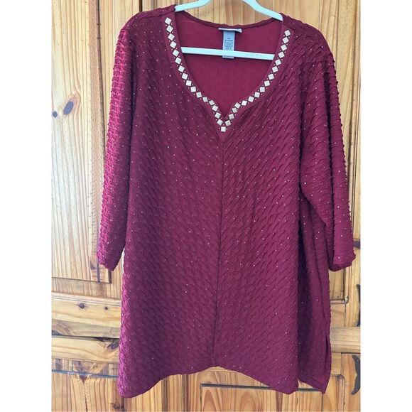Catherines Dark Red Tunic Top with Sequins and Bling - Picture 1 of 7